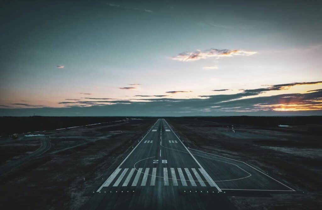 Airport runway at evening